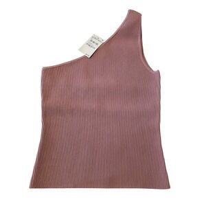 Open Edit Womens Size M One Shoulder Ribbed Knit Tank Top Purple Taupe